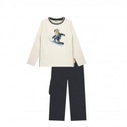 Steiff AW25 Boys Cream Longsleeved T-shirt and Navy Jogger Pants L002522115/L002522134