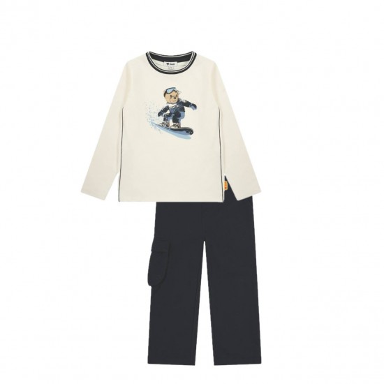 Steiff AW25 Boys Cream Longsleeved T-shirt and Navy Jogger Pants L002522115/L002522134