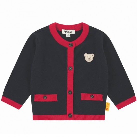 Steiff AW25 Girls Red and Navy Checked Trouser and Cardigan set 7452