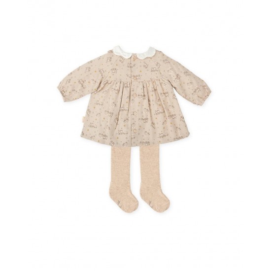 Tutto Piccolo AW25 1237 Girls Sand Dress with Tights