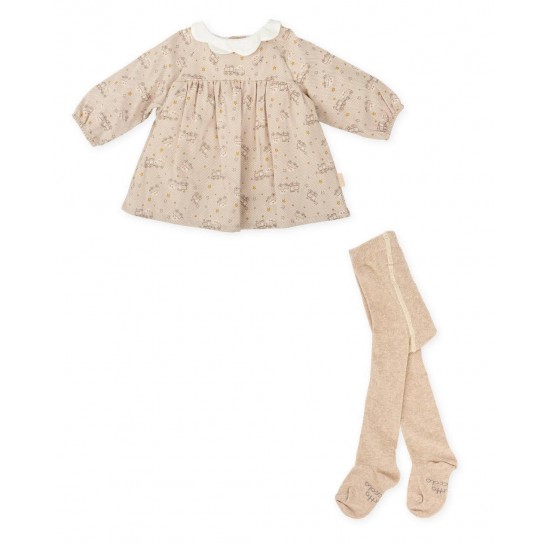 Tutto Piccolo AW25 1237 Girls Sand Dress with Tights