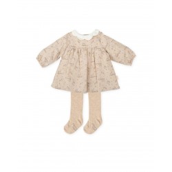 Tutto Piccolo AW25 1237 Girls Sand Dress with Tights Tutto Piccolo AW25 1237 Girls Sand Dress with Tights