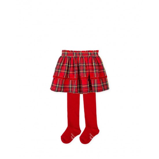 Tutto Piccolo AW25 Girls White/Red Blouse and Skirt& tights Set 3042/3673