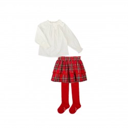 Tutto Piccolo AW25 Girls White/Red Blouse and Skirt& tights Set 3042/3673