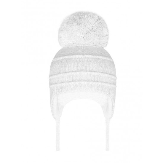 Pom Pom Envy Single Cable White Hat with Pom Pom