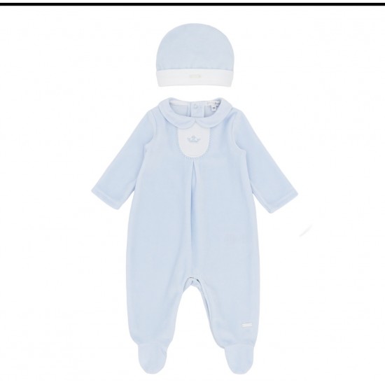 Blues Baby blue velour all in one with hat BB3105B