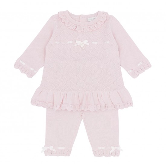 Blues Baby girls pink knitted tunic and leging set BB3145