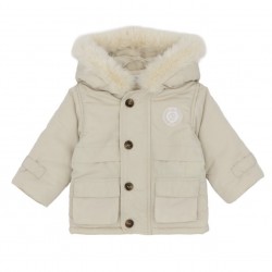 Blue Baby Boys Beige Jacket with Fur Hood AW26 BB3246 Blue Baby Boys Beige Jacket with Fur Hood AW26 BB3246
