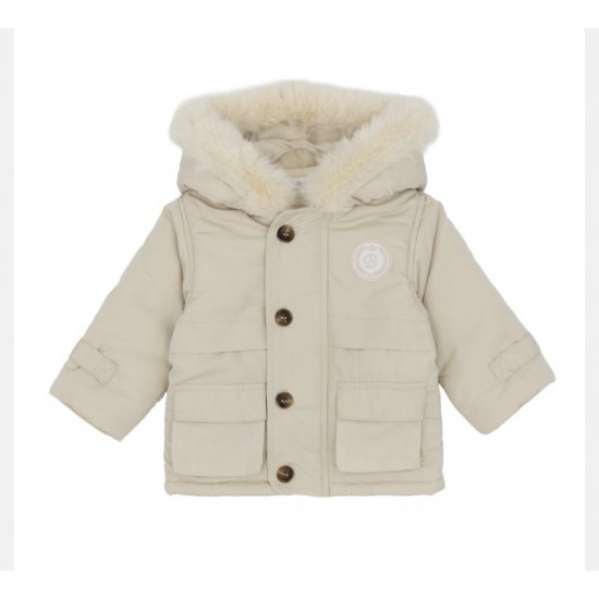Blue Baby Boys Beige Jacket with Fur Hood AW26 BB3246 Blue Baby Boys Beige Jacket with Fur Hood AW26 BB3246