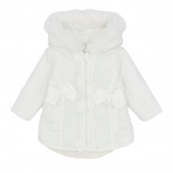 Blue Baby Girls Off White Coat with Fur Hood AW26 BB3255 Blue Baby Girls Off White Coat with Fur Hood AW26 BB3255