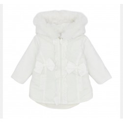 Blue Baby Girls Off White Coat with Fur Hood AW26 BB3255 Blue Baby Girls Off White Coat with Fur Hood AW26 BB3255