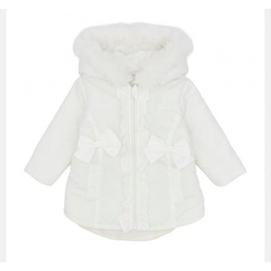 Blue Baby Girls Off White Coat with Fur Hood AW26 BB3255 Blue Baby Girls Off White Coat with Fur Hood AW26 BB3255
