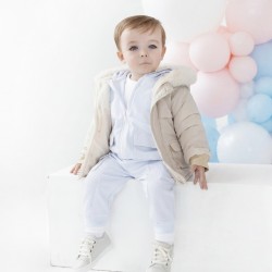Blue Baby Boys Beige Jacket with Fur Hood AW26 BB3246