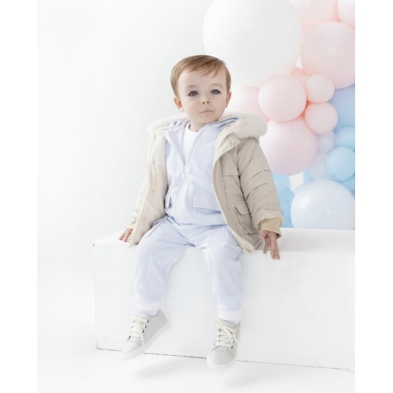 Blue Baby Boys Beige Jacket with Fur Hood AW26 BB3246 Blue Baby Boys Beige Jacket with Fur Hood AW26 BB3246