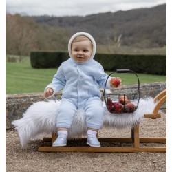 Emile et Rose AW26 Knit pramsuit pale blue with fur trim and pom pom 2653PB