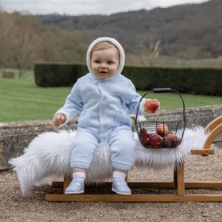 Emile et Rose AW26 Knit pramsuit pale blue with fur trim and pom pom 2653PB