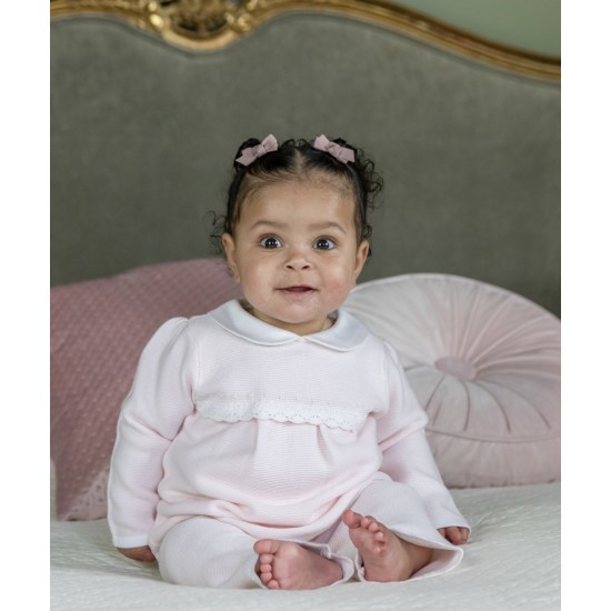 AW26 Emile et Rose 2 piece knit set with crocheted lace edge - Pale Pink - 6525PP
