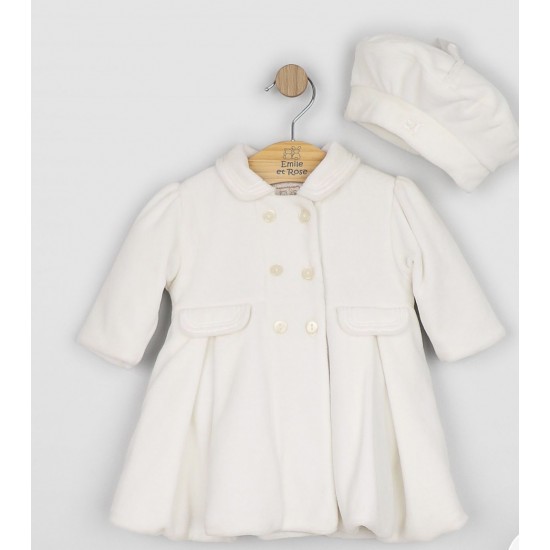 Emile et Rose AW26 Velour Ivory Padded Coat with Pleats & Beret 9304V