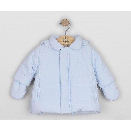 Emile et Rose AW26  Pale Blue Microfibre Jacket with hood and mitts - 9286PB