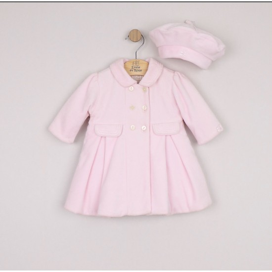 AW26 Emile et Rose Velour Pale Pink Padded Coat with Beret- 9304PP
