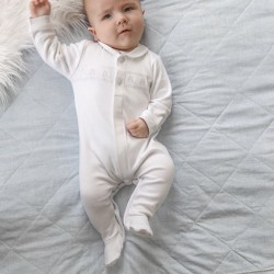 AW26 Emile et Rose White Babygrow teddy panel and hat 2607WH AW26 Emile et Rose White Babygrow teddy panel and hat 2607WH