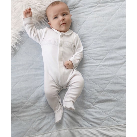 AW26 Emile et Rose White Babygrow teddy panel and hat 2607WH AW26 Emile et Rose White Babygrow teddy panel and hat 2607WH