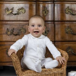 AW26 Emile et Rose White Babygrow teddy panel and hat 2607WH