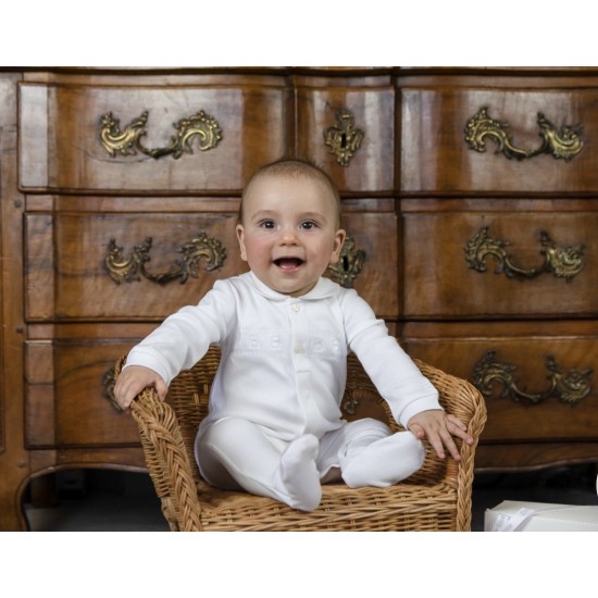 AW26 Emile et Rose White Babygrow teddy panel and hat 2607WH AW26 Emile et Rose White Babygrow teddy panel and hat 2607WH