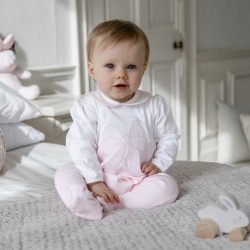 AW26 Emile et Rose Pale Pink All in one with white bow and hat 2670PP AW26 Emile et Rose Pale Pink All in one with white bow and hat 2670PP