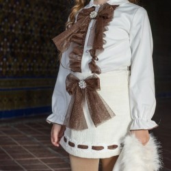 Naxos girls white shirt with beige bow 7874