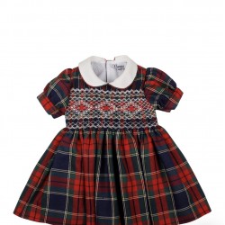 Naxos girls red checked smocked dress 7831