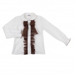 Naxos girls white shirt with beige bow 7874