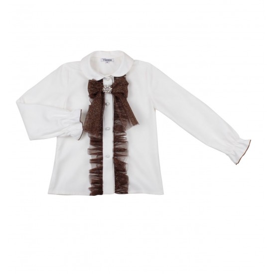 Naxos girls white shirt with beige bow 7874 Naxos girls white shirt with beige bow 7874