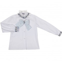 Naxos girls white shirt with light blue bow 7868