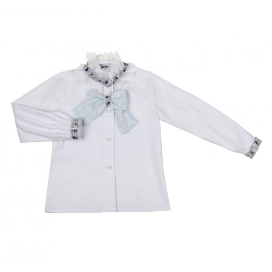 Naxos girls white shirt with light blue bow 7868 Naxos girls white shirt with light blue bow 7868