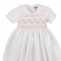 Naxos girls white smocked dress with beige details 7826 Naxos girls white smocked dress with beige details 7826