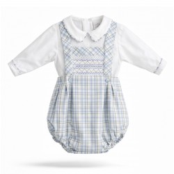 Pretty Originals boys blue/green checked dungarees set DL08184