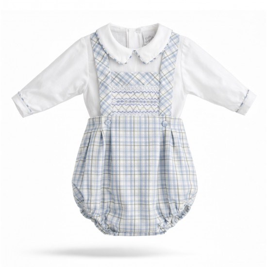 Pretty Originals boys blue/green checked dungarees set DL08184