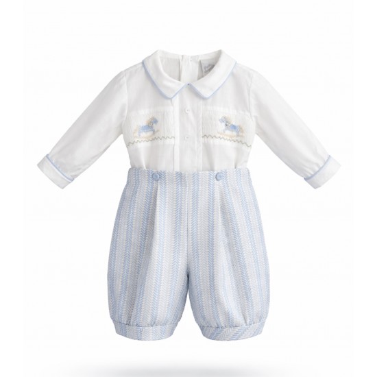 Pretty Originals boys blue/white all in one with rocking horse detail DL08187