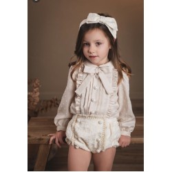 Rochy girls beige/cream short set with pearl button details 26407 Rochy girls beige/cream short set with pearl button details 26407