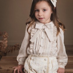 Rochy girls beige/cream short set with pearl button details 26407 Rochy girls beige/cream short set with pearl button details 26407