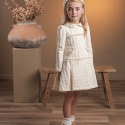 Rochy girls long sleeved dress with beige piping 26409 Rochy girls long sleeved dress with beige piping 26409
