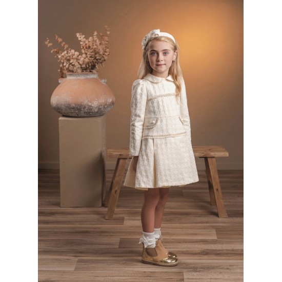 Rochy girls long sleeved dress with beige piping 26409 Rochy girls long sleeved dress with beige piping 26409