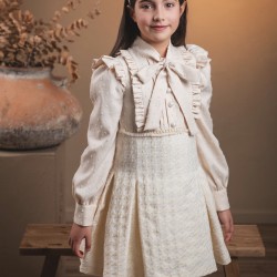 Rochy girls beige long sleeved dress with bow detail 26410 Rochy girls beige long sleeved dress with bow detail 26410