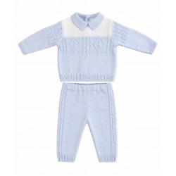 Sarah Louise boys pale blue/white knitted set 008276