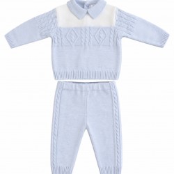 AW26 Sarah Louise boys pale blue/white knitted set 008276