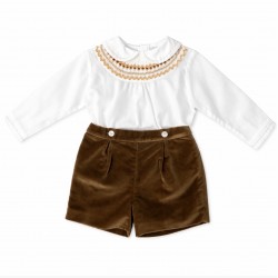 AW26 Sarah Louise 014004-1 Gold and white short set 
