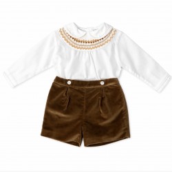 AW26 Sarah Louise 014004-1 Gold and white short set AW26 Sarah Louise 014004-1 Gold and white short set