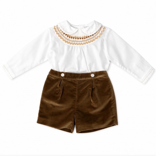 AW26 Sarah Louise 014004-1 Gold and white short set 