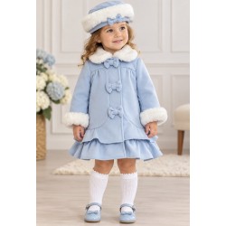 sarah louise light blue coat with white fur trim sa25-215